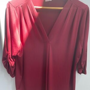 Meri Skye Elegant Burgundy V-Neck Short Sleeve Blouse size 3x